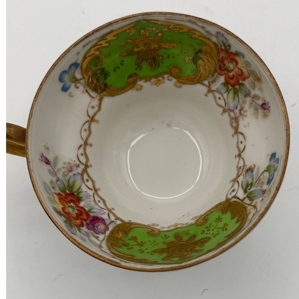 Vintage Trimont China Teacup Saucer Hand Painted Occupied Japan Green Gold